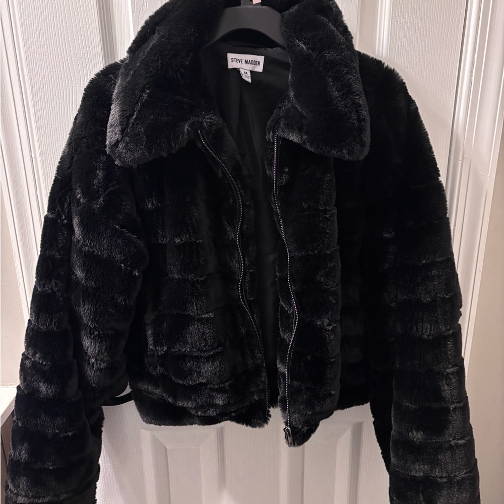 Steve Madden Black Teddy Jacket with Oversized Collar